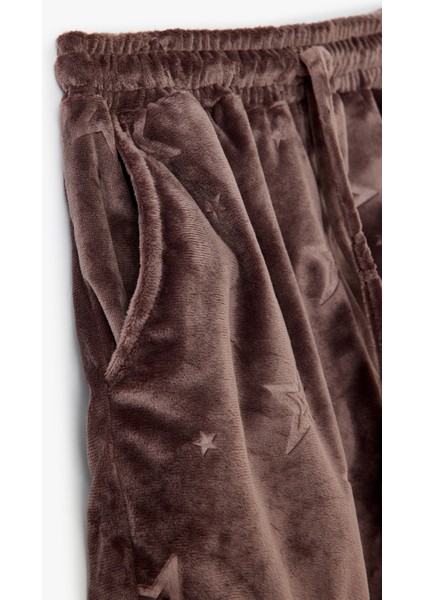 Cepli Beli Bağlamalı Yıldız Desenli Kadife Şort Pijama Altı fırsatları