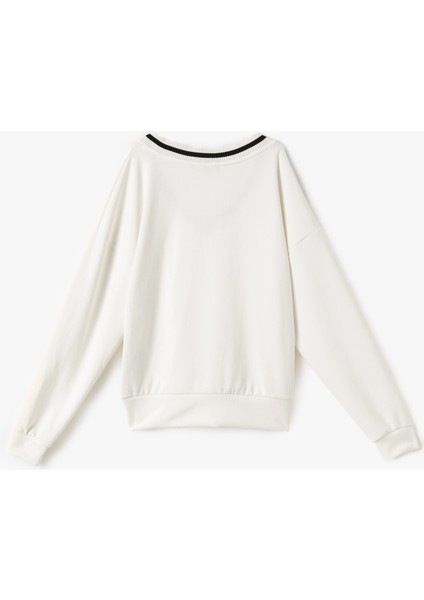 Çizgili Modal Karışımlı Oversize V Yaka Spor Sweatshirt fırsatları