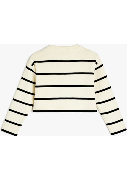 Yuvarlak Yaka Düğmeli Uzun Kollu Çizgili Triko Hırka fiyatları