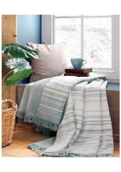 Pamuklu Tv Diz Battaniyesi Tek Kişilik 130x170 Striped Mint 3396