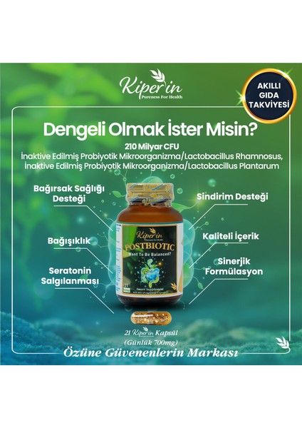 Postbiyotik 210 Milyar Cfu Rhamnosus & Plantarum (21KAPSÜL & 700MG) | Akıllı Gıda Takviyesi
