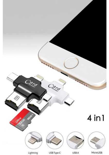 Profesyonel Kamera Akıllı Telefon Uyumlu 4 In 1 Kart Okuyucu Aparat