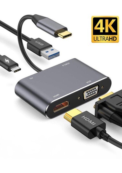 Type-C Den 4K HDMI VGA Görüntü Aktarma Akıllı Cihaz Bilgisayar Ayarlı Adaptör Port