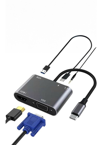 Type-C Den 4K HDMI VGA Görüntü Aktarma Akıllı Cihaz Bilgisayar Ayarlı Adaptör Port