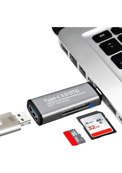 2'si 1 Arada Hafıza Kartı Okuyucu, USB 3.0 Taşınabilir Mikro Depolama Kart Okuyucu Pc Dizüstü