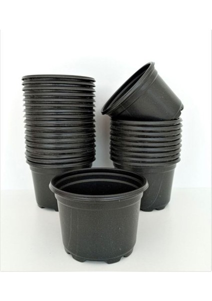 Katı Plastik Çiçek Saksısı 5 Adet (14'lük) Üretim Saksısı Siyah