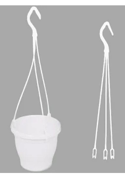 Katı Plastik Makrome Askılı Saksı 15 Adet Beyaz 16 cm