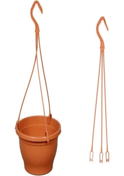 Katı Plastik Makrome Askılı Saksı 20 Adet Kahverengi 16 cm