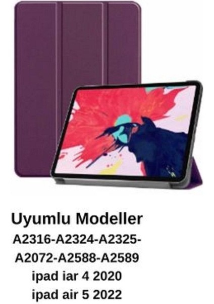 Apple iPad Air 5. Nesil 2022 ve 4.nesil 2020 10.9 Inç Için Uyumlu Kılıf Smart Uyku Modlu Kapak