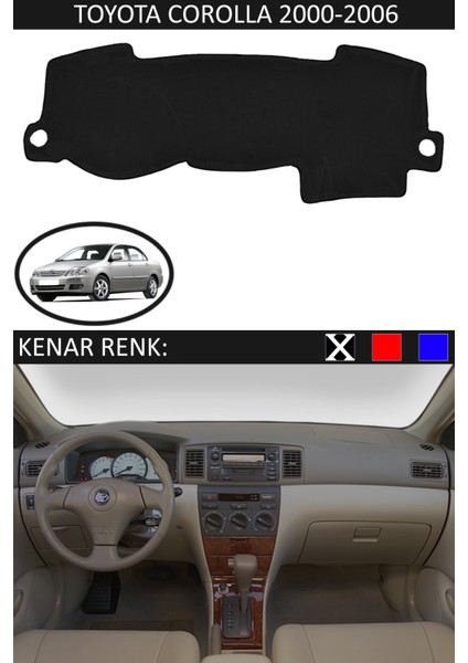 Toyota Coralla 2000-2006 Için Uygun Torpido Koruma Halısı Siyah Kenar Renk Siyah