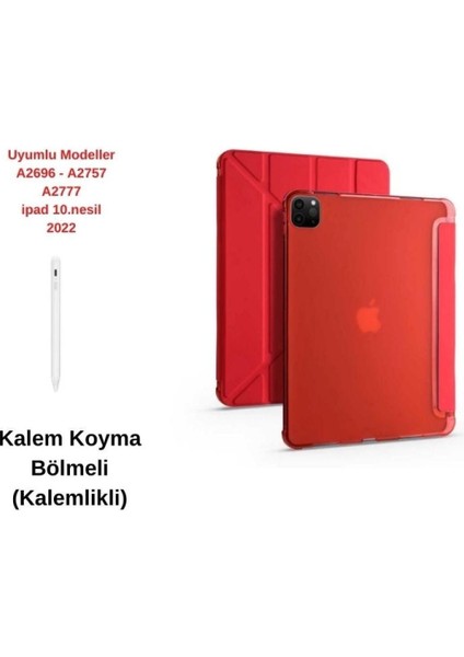 iPad Air 10.9 2020 2022 4 Ve 5. Nesil İçin Uyumlu Kılıf Tri Folding Kalem Bölmeli Standlı Kapak