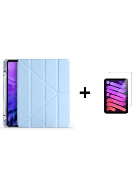 Apple iPad Mini 2021 6. Nesil 8.3 Inç Için Uyumlu Kalem Bölmeli Kılıf + Ekran Koruyucu Cam Set