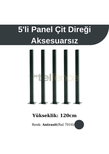 120CM Siyah Panel Çit Direği Aksesuarlı (5 Adet)