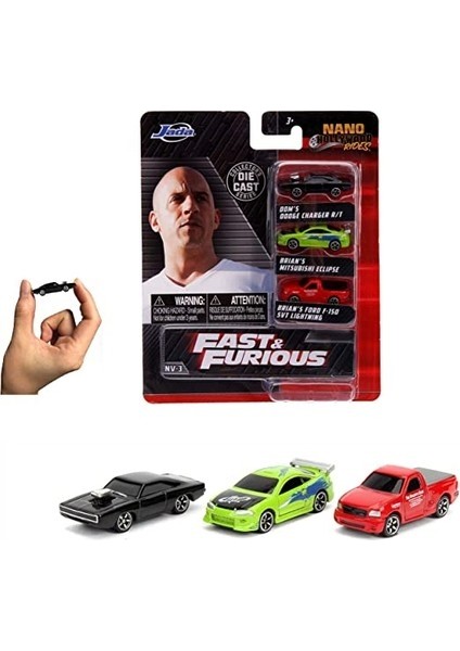 Jada Toys Hızlı ve Öfkeli Nano Arabalar (3'lü Set) 1:65 Ölçek, 4 cm (Yurt Dışından)