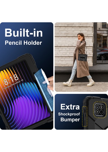 Xiaomi Pad 7 Pro / Pad 7 Kılıf Silikon+Pc Tablet Kılıfı, Kullanışlı Kayış-Siyah / Siyah (Yurt Dışından) fiyatları