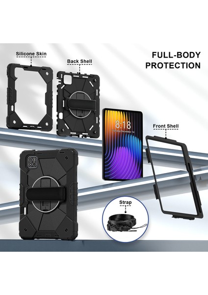 Xiaomi Pad 7 Pro / Pad 7 Kılıf Silikon+Pc Tablet Kılıfı, Kullanışlı Kayış-Siyah / Siyah (Yurt Dışından) modelleri