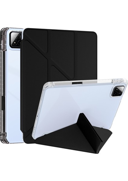 Xiaomi Pad 7 Pro / Pad 7 Kılıf Pu Deri Origami Şeffaf Tablet Kapağı-Siyah (Yurt Dışından)