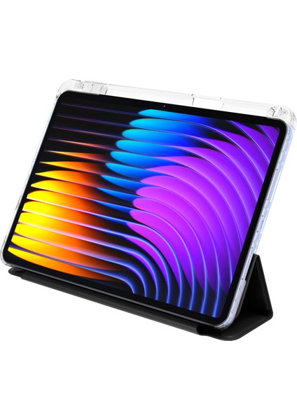 Xiaomi Pad 7 Pro / Pad 7 Kılıf Pu Deri Origami Şeffaf Tablet Kapağı-Siyah (Yurt Dışından)