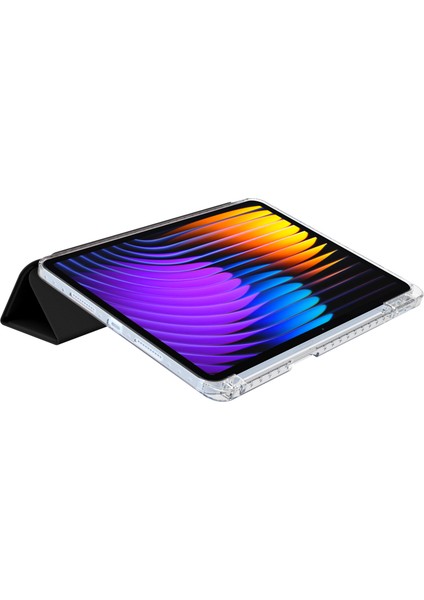 Xiaomi Pad 7 Pro / Pad 7 Kılıf Pu Deri Origami Şeffaf Tablet Kapağı-Siyah (Yurt Dışından)
