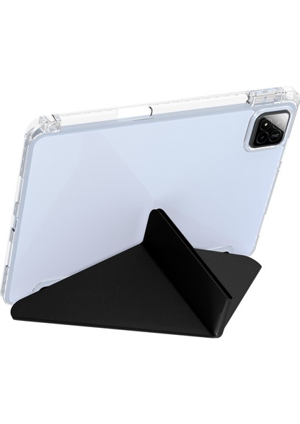 Xiaomi Pad 7 Pro / Pad 7 Kılıf Pu Deri Origami Şeffaf Tablet Kapağı-Siyah (Yurt Dışından)