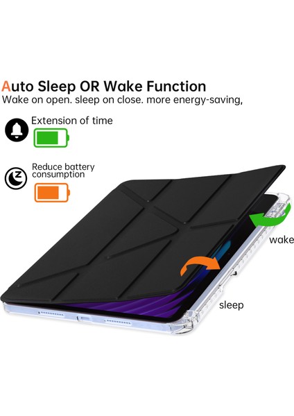 Xiaomi Pad 7 Pro / Pad 7 Kılıf Pu Deri Origami Şeffaf Tablet Kapağı-Siyah (Yurt Dışından)