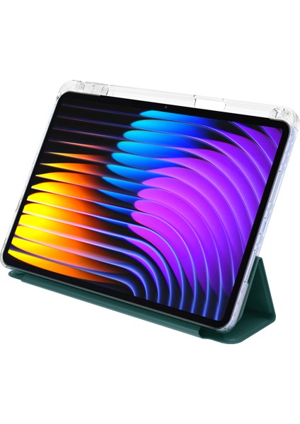 Xiaomi Pad 7 Pro / Pad 7 Kılıf Pu Deri Origami Şeffaf Tablet Kapağı-Koyu Yeşil (Yurt Dışından) fiyatları