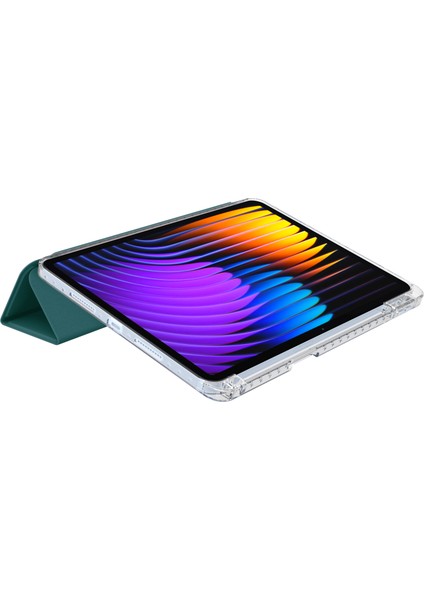 Xiaomi Pad 7 Pro / Pad 7 Kılıf Pu Deri Origami Şeffaf Tablet Kapağı-Koyu Yeşil (Yurt Dışından) modelleri