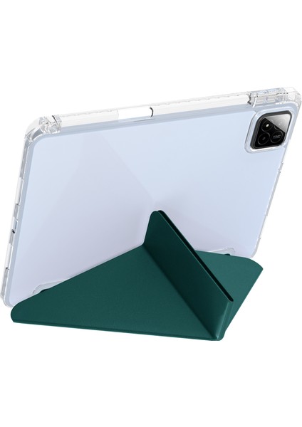 Xiaomi Pad 7 Pro / Pad 7 Kılıf Pu Deri Origami Şeffaf Tablet Kapağı-Koyu Yeşil (Yurt Dışından) fırsatları