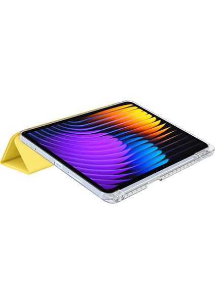 Xiaomi Pad 7 Pro / Pad 7 Kılıf Pu Deri Origami Şeffaf Tablet Kapağı-Sarı (Yurt Dışından)