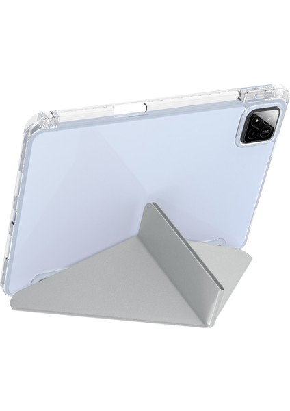 Xiaomi Pad 7 Pro / Pad 7 Kılıf Pu Deri Origami Şeffaf Tablet Kapağı-Gri (Yurt Dışından) fırsatları