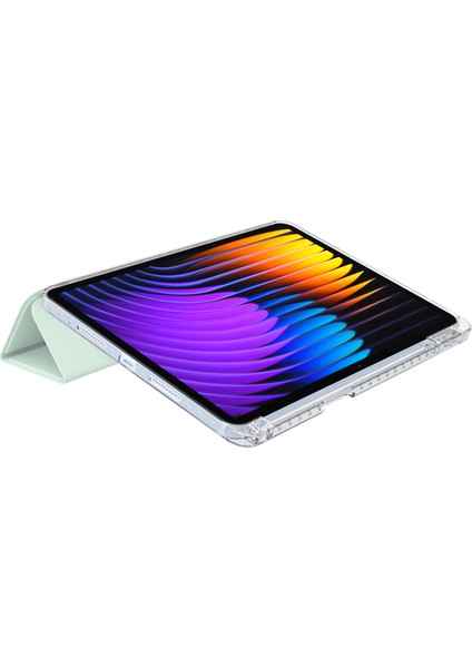 Xiaomi Pad 7 Pro / Pad 7 Kılıf Pu Deri Origami Şeffaf Tablet Kapağı-Açık Yeşil (Yurt Dışından) modelleri