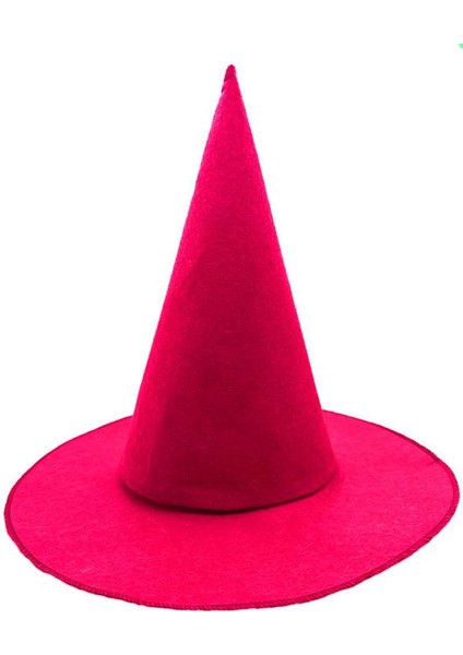 Pembe Fuşya Renk Keçe Cadı Şapkası Yetişkin Çocuk Uyumlu 35X38 cm