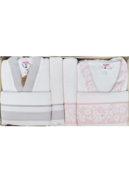 Romantic Touch Aile Bornoz Seti Gri Pembe