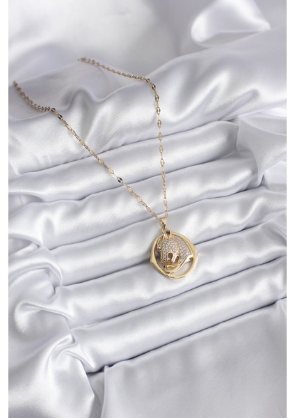 316L Çelik Gold Renk Zirkon Taşlı Puma Model Kadın Kolye - TJ-BKO8178