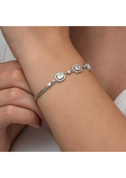 Gümüş Üçlü Kare Kadın Bileklik indirimleri