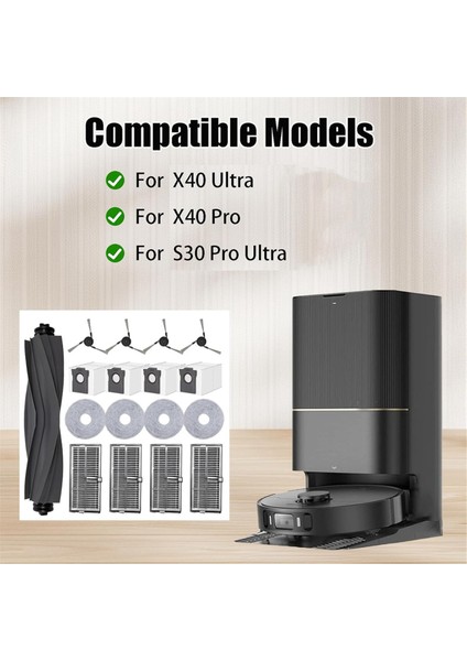Dreame X40 Ultra / X40 Pro / S30 Pro Ultra Elektrikli Süpürge Ana Yan Fırça Hepa Filtreler Toz Torbaları Paspas Pedleri Parça Takımı (Yurt Dışından)