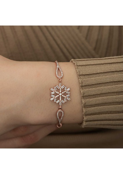925 Ayar Gümüş Rose Baget Taşlı Kar Tanesi Bileklik fiyatları