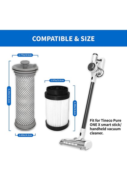 Tineco Pure One x Kablosuz Elektrikli Süpürge Için Uyumlu Yedek Filtre Kiti, 2 Ön Filtre ve 1 Hepa Filtre (Yurt Dışından)