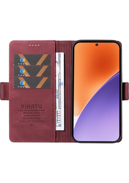 Xiaomi 15 Kılıf Pu Deri Cüzdan Telefon Kapağı Cilt Dokunmatik Duygu-Şarap Kırmızısı Için (Yurt Dışından)