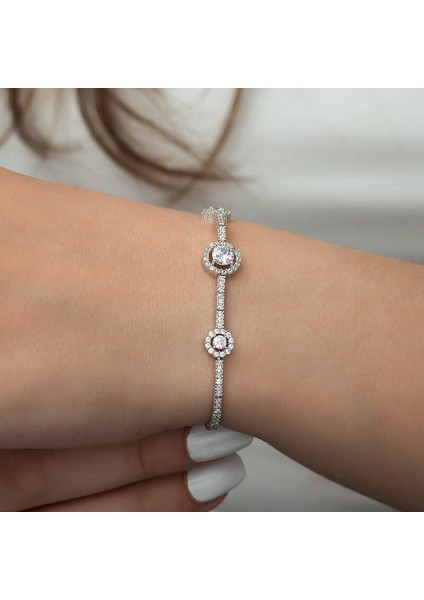 925 Ayar Gümüş Üç Taşlı Su Yolu Bileklik modelleri