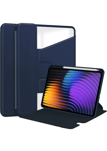 Xiaomi Pad 7 Kılıfı 360&#176; Rotary Pu Deri+Akrilik Tablet Kılıfı (Klavyesiz)-Koyu Mavi (Yurt Dışından)