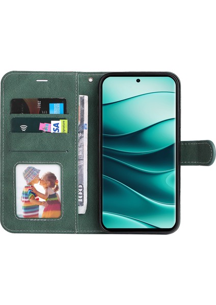 Xiaomi Redmi Note 14 Pro 5g/note 14 Pro+ 5g Kılıf Kapak Cüzdan Deri Telefon Kapağı 3 Renk Ekleme-Yeşil (Yurt Dışından) modelleri