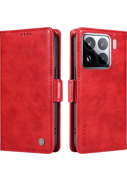 Xiaomi 15 Pro Kılıf Yan Toka Pu Deri Telefon Kapağı Litchi Doku-Kırmızı Için (Yurt Dışından)