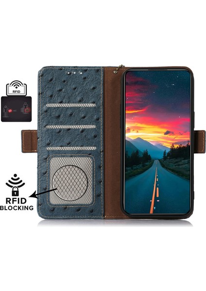 Xiaomi Redmi Note 14 4g Kılıf Için Rfıd Engelleme Hakiki Inek Devekuşu Doku-Mavi (Yurt Dışından) fiyatları
