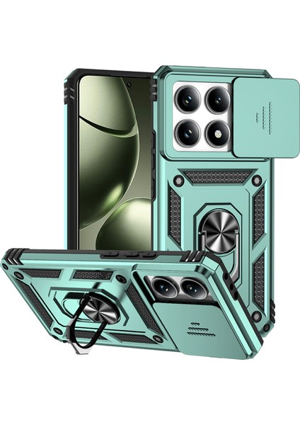 Xiaomi 14T Kılıf Pc + Tpu Telefon Kapak Lensi Için Ultimate Koruma Standı-Siyahımsı Yeşil (Yurt Dışından)