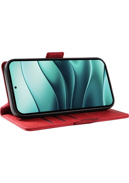 Xiaomi Redmi Için Not 14 Pro 5g/not 14 Pro+ 5g Kılıf Pu Deri Cüzdan Telefon Kapağı Cilt Dokunmatik Duygu-Kırmızı (Yurt Dışından)