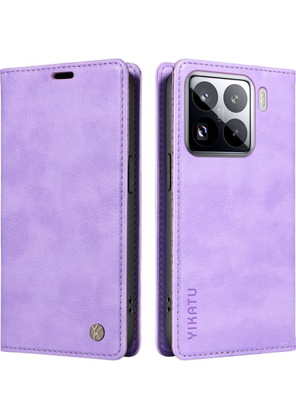Xiaomi 15 Pro Kılıf Manyetik Kapatma Deri Telefon Kapağı Litchi Doku-Mor Için (Yurt Dışından)