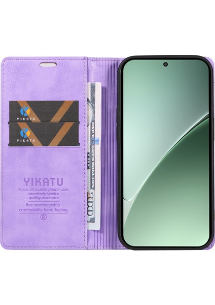 Xiaomi 15 Pro Kılıf Manyetik Kapatma Deri Telefon Kapağı Litchi Doku-Mor Için (Yurt Dışından)
