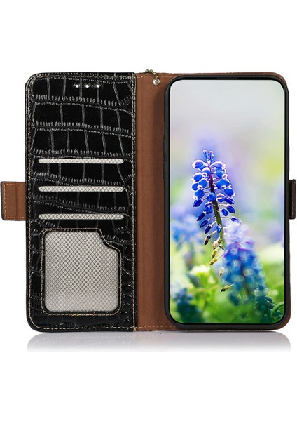 Xiaomi Redmi Note 14 Pro 5g Kılıf Timsah Dokulu Hakiki Inek Deri Telefon Cüzdan Kapağı-Siyah (Yurt Dışından) fiyatları