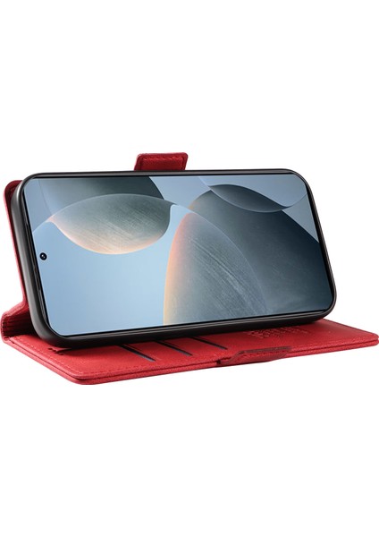 Xiaomi 14T Kılıf Pu Deri Cüzdan Telefon Kapağı Cilt Dokunmatik Duygu-Kırmızı Için (Yurt Dışından) modelleri